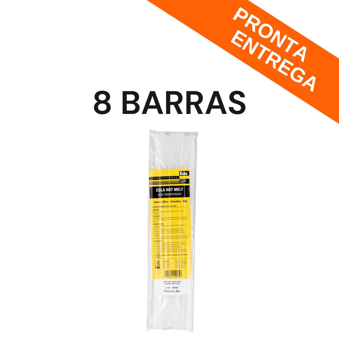 8 Barras de Cola Quente 7,5mm x 30cm 4GR - FER-COLA-BASTAO-75-4GR - Comecx Labs