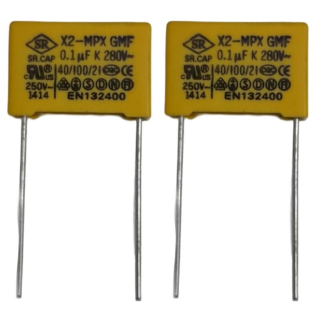 Kit com 20 Capacitores Poliéster 100nF 280V X2 - KIT-CAP-POL-100NF-280V-X2-20 - Comecx Labs