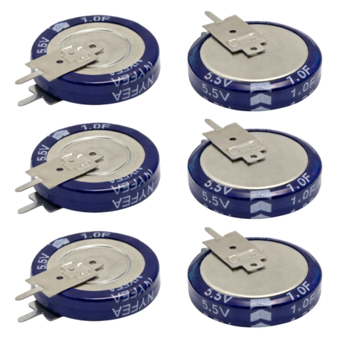 Kit com 5 Capacitores SuperCap 1F 5.5V com Terminal - KIT-CAP-SUPERCAP-1F-5V5-TERMINAL-5 - Comecx Labs