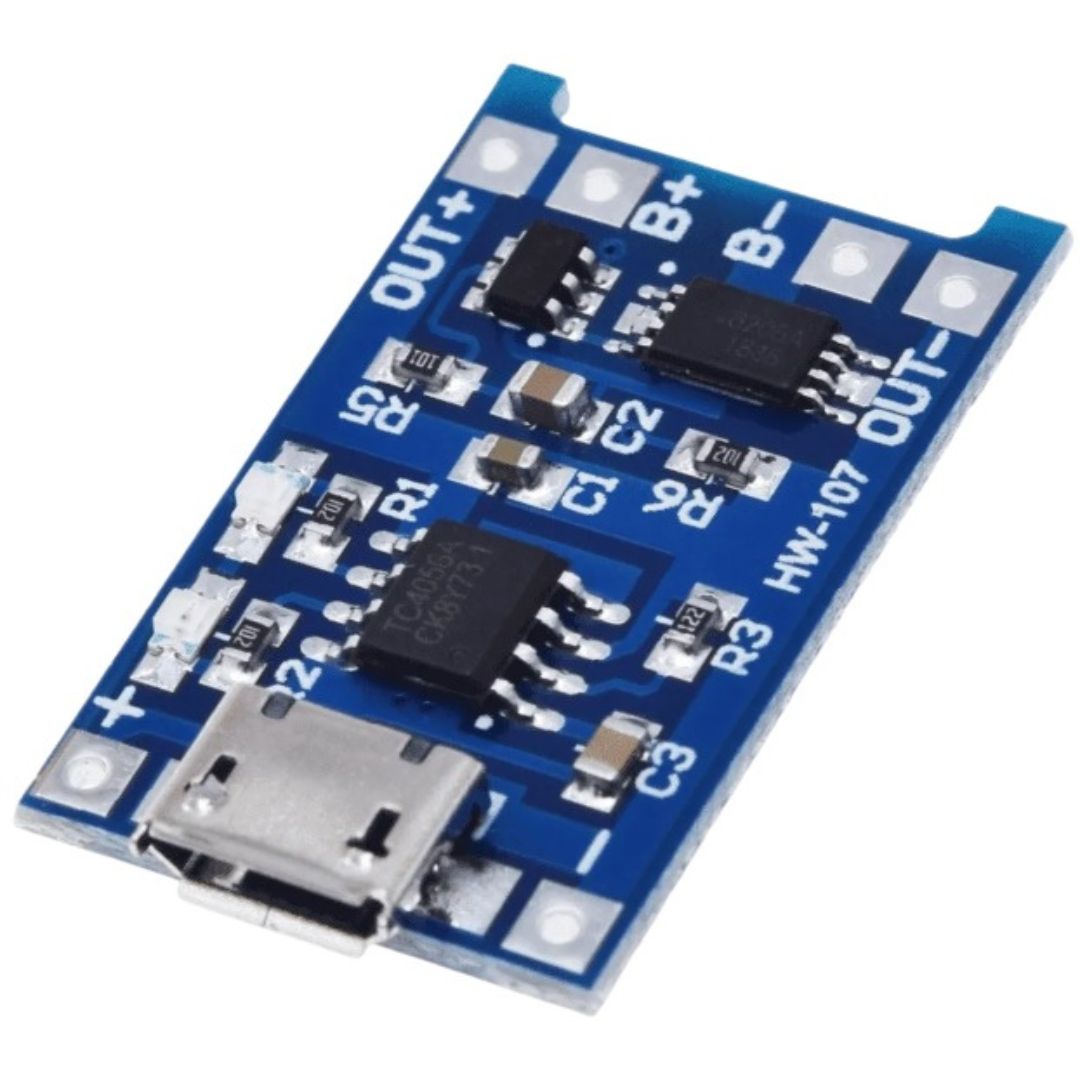 Módulo Carregador de Bateria de Lítio TP4056 com Proteção - ENE-CARG-TP4056-MICROUSB - Comecx Labs