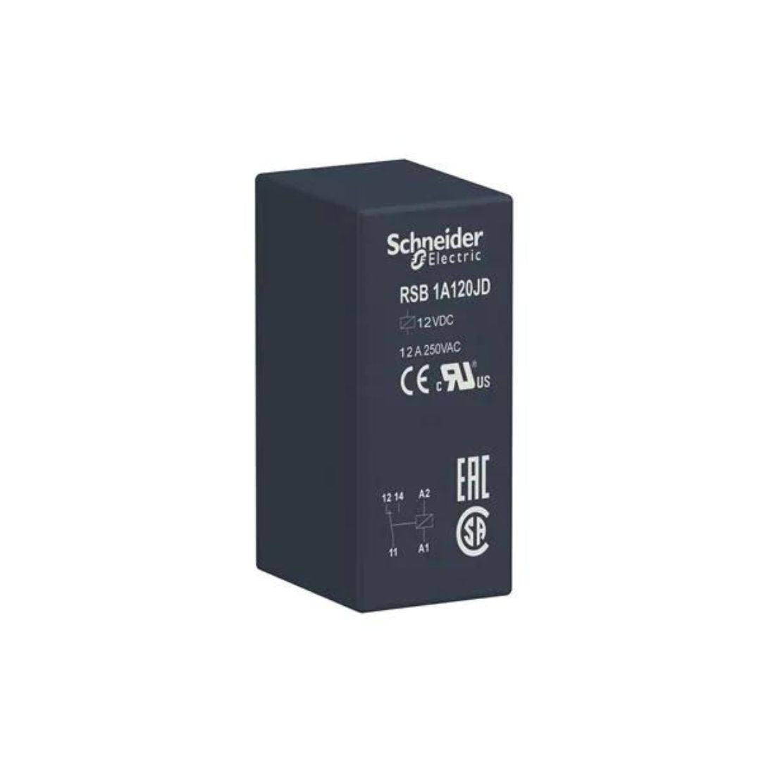Rele Industrial RSB1A120JD 12A 12VDC 5 Pinos - MAN-PROT-RELAY-85648 - Comecx Labs