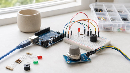 Sensor de gas e fumaca MQ-2 ligado ao Arduino em protoboard para alerta experimental