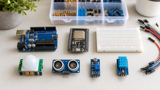 Comparativo de sensores de presenca, distancia, luz e temperatura para Arduino e ESP32 em bancada maker
