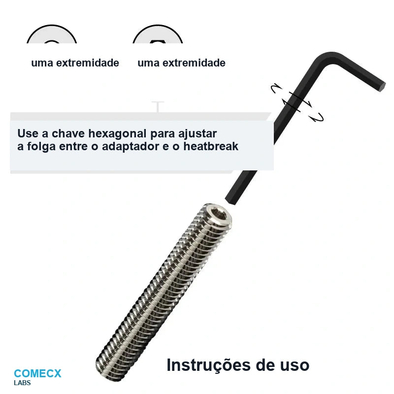 Instruções de uso do adaptador Mellow Copper Super Volcano com chave hexagonal - Comecx Labs