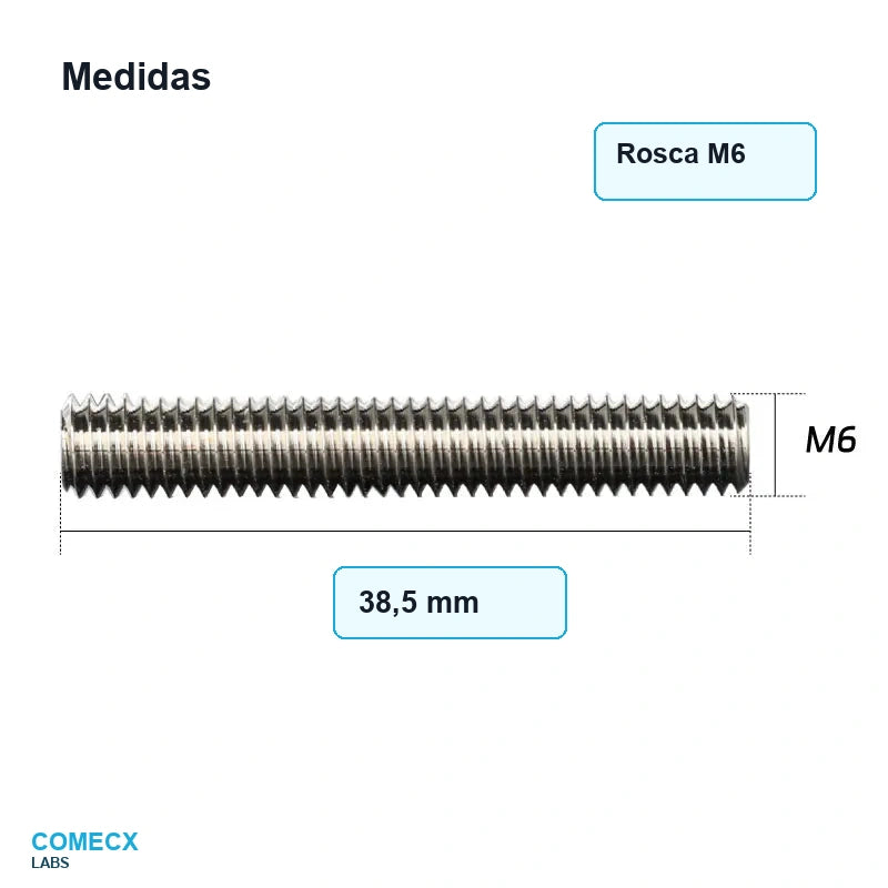 Medidas do adaptador Mellow Copper Super Volcano rosca M6 e 38,5 mm - Comecx Labs