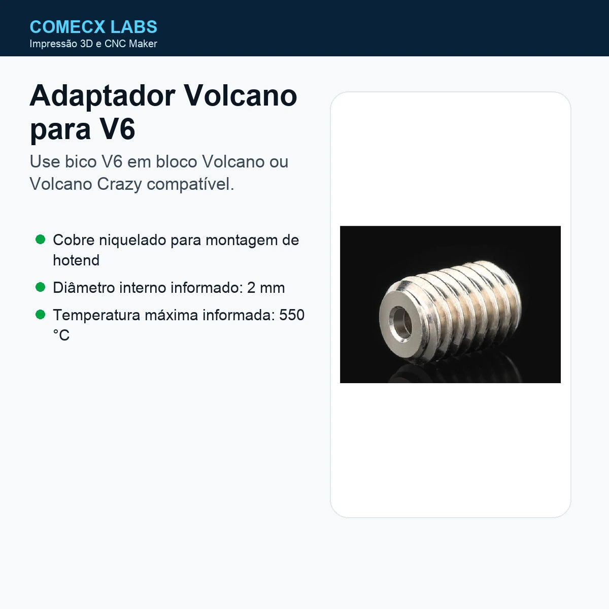Adaptador Mellow Volcano para usar bico V6 em hotend compatível - Comecx Labs