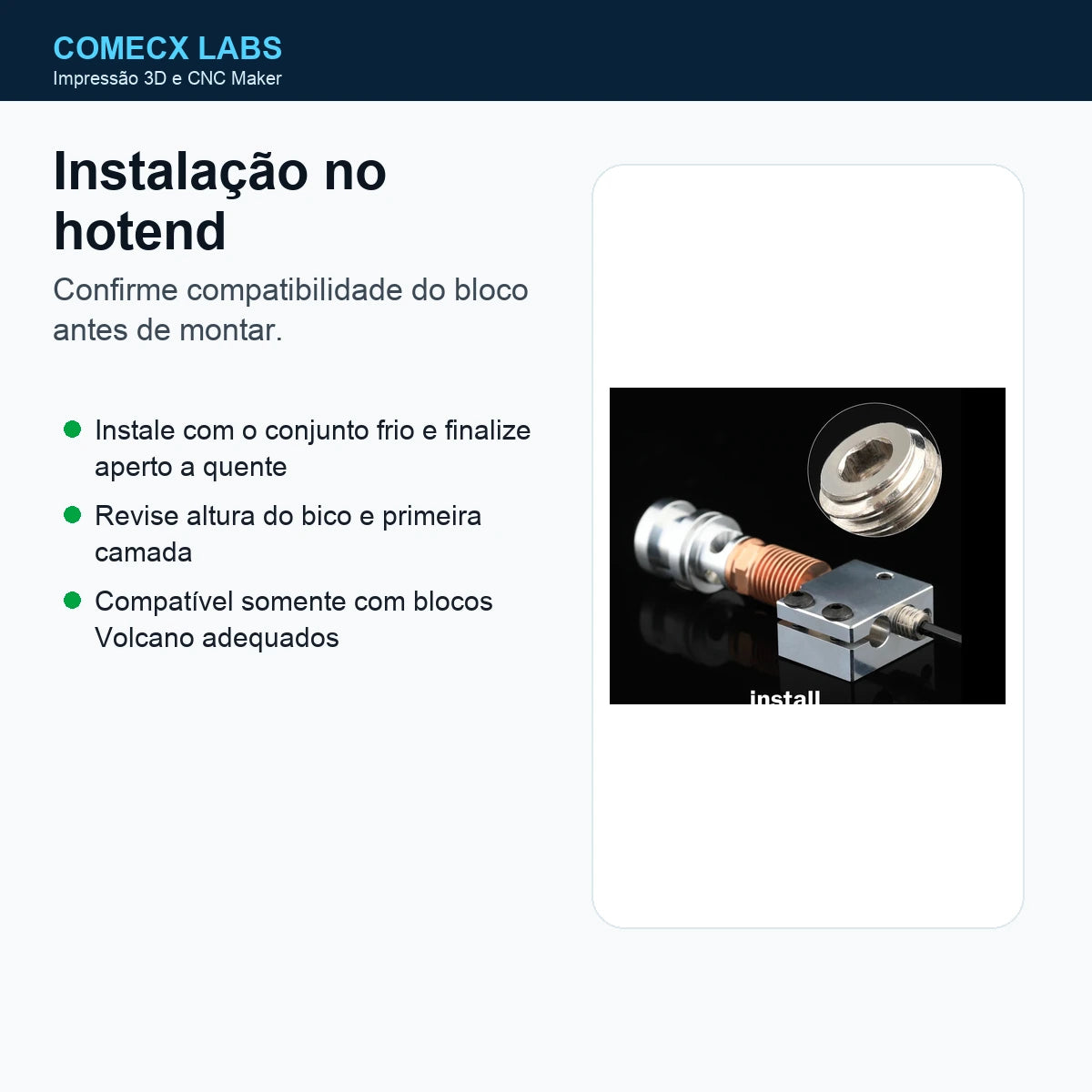 Instalação do adaptador Mellow Volcano para hotend de impressora 3D - Comecx Labs