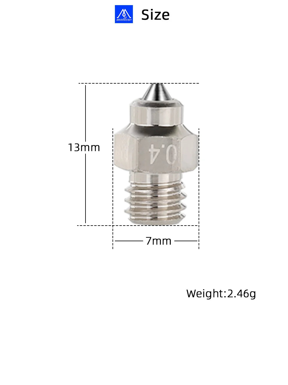 Bico Mellow DLC MK8 em aço endurecido e cobre para hotend CR10 - imagem 10 - Comecx Labs