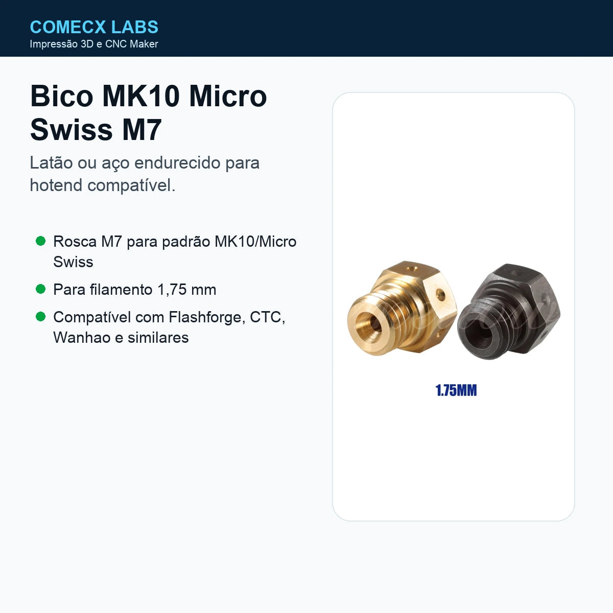 Bico Mellow MK10 Micro Swiss M7 para impressora 3D - Comecx Labs