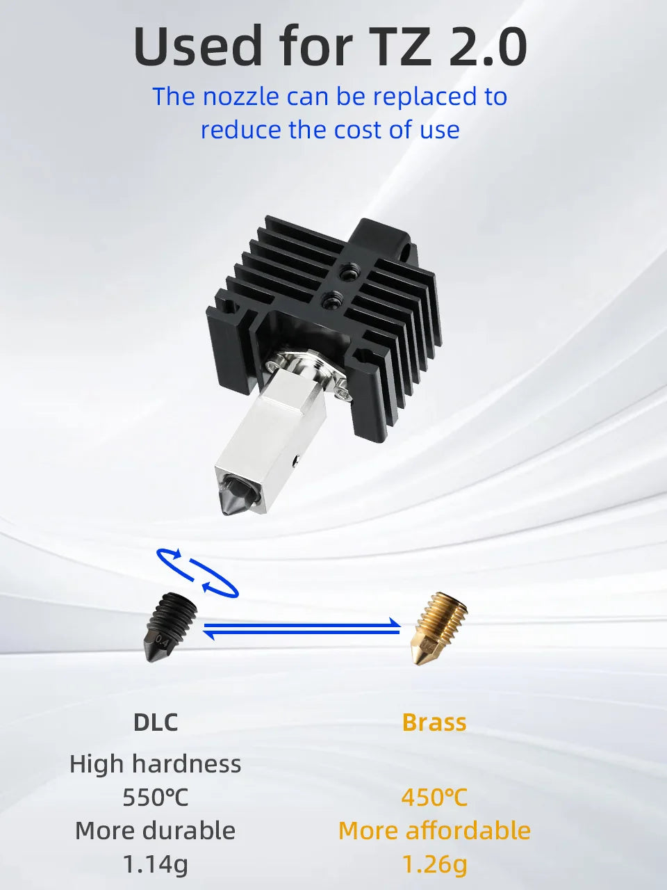 Bico Mellow NF TZ em aço endurecido para hotend TZ2.0 - imagem 10 - Comecx Labs