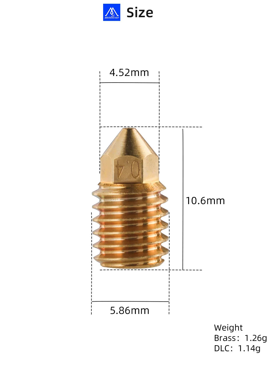 Bico Mellow NF TZ em aço endurecido para hotend TZ2.0 - imagem 13 - Comecx Labs