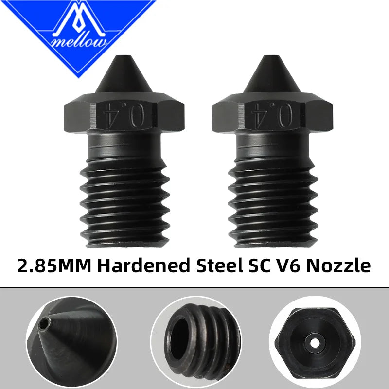 Bico NF V6 A2 em aço endurecido 2,85 mm para E3D hotend - imagem 1 - Comecx Labs