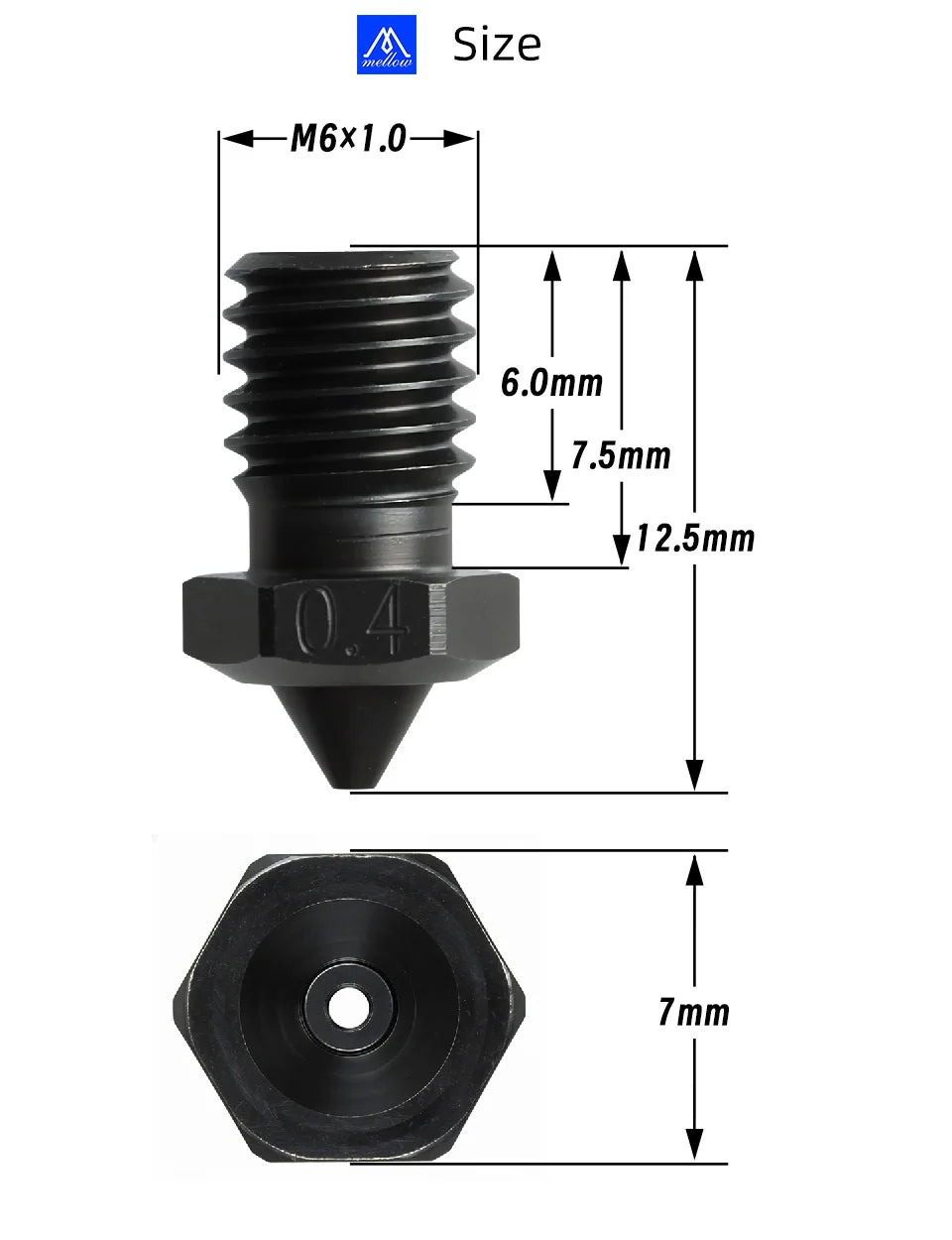 Bico NF V6 A2 em aço endurecido 2,85 mm para E3D hotend - imagem 12 - Comecx Labs