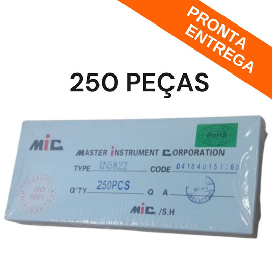 Caixa 250 Peças - Diodo Schottky 1N5822 DO-201 40V 3A PTH - SEMI-208184 - Comecx Labs