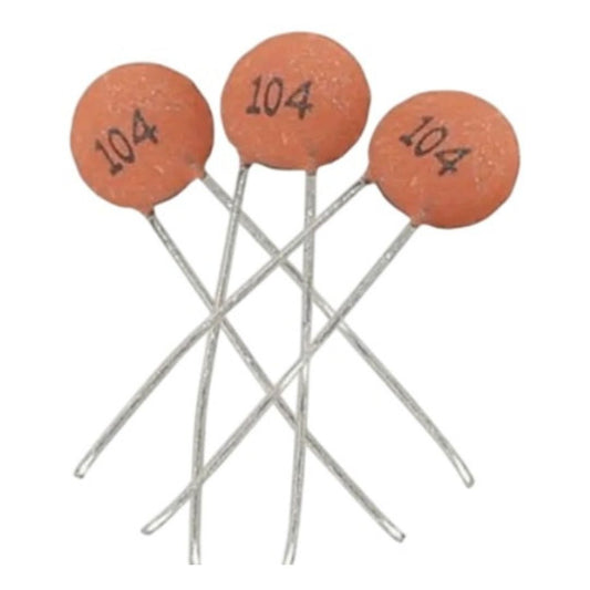 Kit com 50 Capacitores Cerâmicos Disco 100nF 50V - KIT-CAP-CER-DISCO-100NF-50V-50 - Comecx Labs