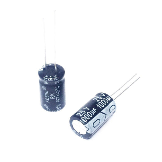 Kit com 5 Capacitores Eletrolíticos 1000uF 25V 105C - KIT-CAP-ELET-1000UF-25V-105C-B-5 - Comecx Labs