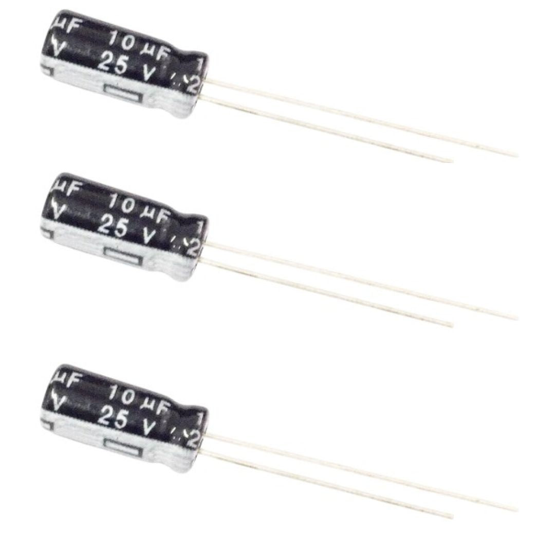 Kit com 50 Capacitores Eletrolíticos 10uF 25V 105C - KIT-CAP-ELET-10UF-25V-105C-50 - Comecx Labs