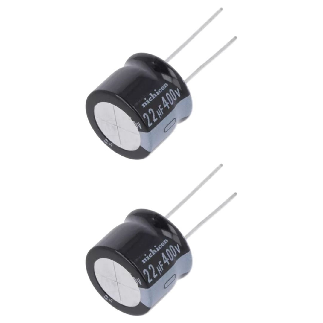 Kit com 10 Capacitores Eletrolíticos 22uF 400V - KIT-CAP-ELET-22UF-400V-10 - Comecx Labs