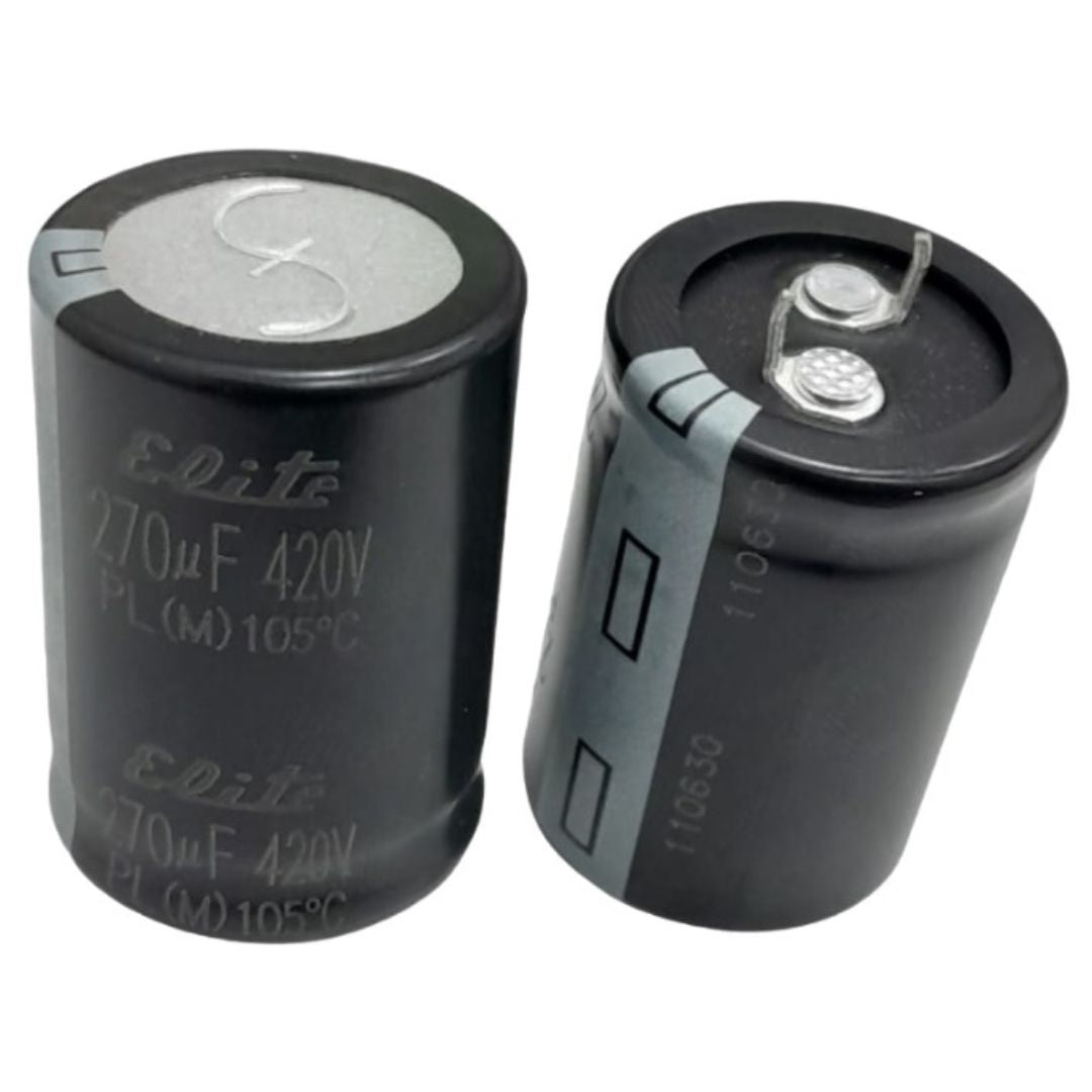Kit com 2 Capacitores Eletrolíticos 270uF 420V 105C - KIT-CAP-ELET-270UF-420V-105C-2 - Comecx Labs