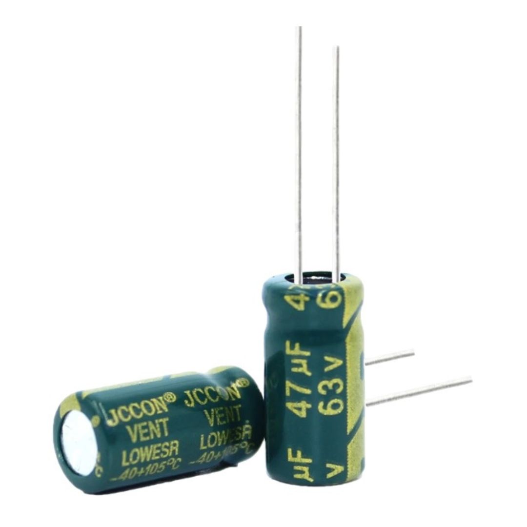 Kit com 50 Capacitores Eletrolíticos 47uF 63V Low ESR - KIT-CAP-ELET-47UF-63V-LOW-ESR-50 - Comecx Labs