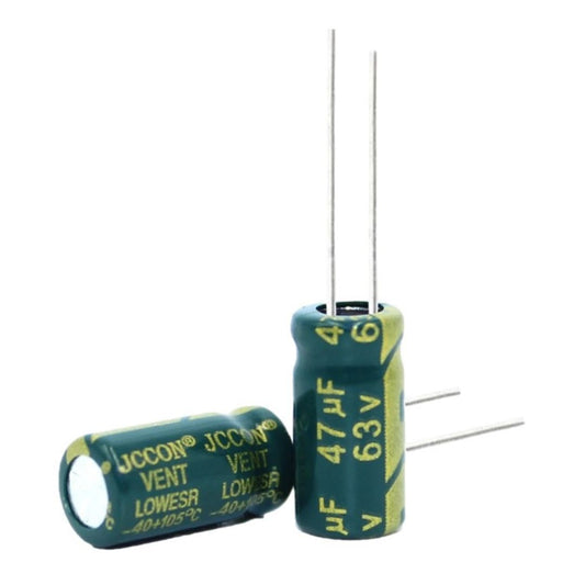 Kit com 50 Capacitores Eletrolíticos 47uF 63V Low ESR - KIT-CAP-ELET-47UF-63V-LOW-ESR-50 - Comecx Labs