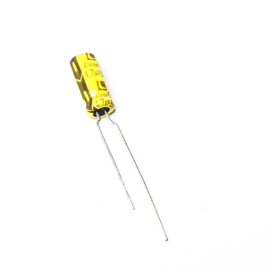Kit com 50 Capacitores Eletrolíticos 4.7uF 50V 85C Licon - KIT-CAP-ELET-4-7UF-50V-LICON-50 - Comecx Labs