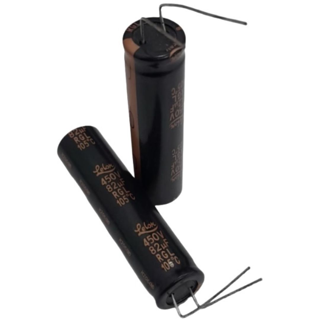 Kit com 10 Capacitores Eletrolíticos 82uF 450V 105C - KIT-CAP-ELET-82UF-450V-105C-10 - Comecx Labs