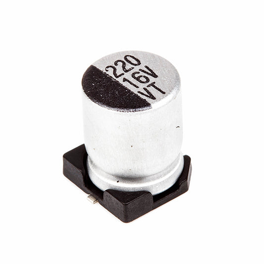 Kit com 20 Capacitores Eletrolíticos SMD 220uF 16V - KIT-CAP-ELET-SMD-220UF-16V-20 - Comecx Labs