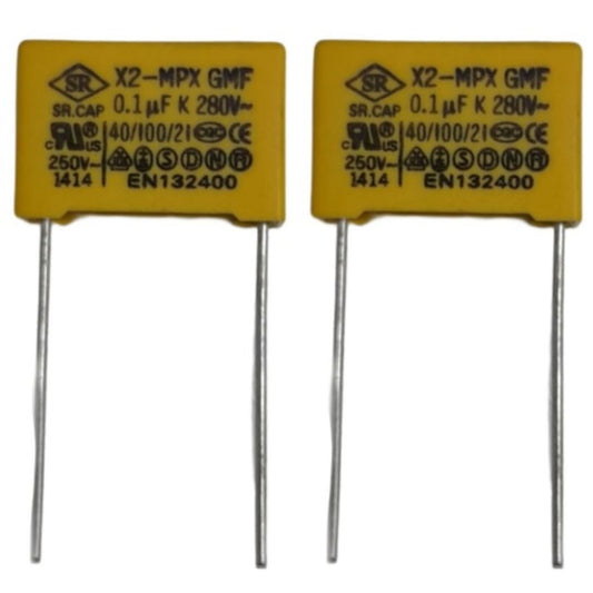 Kit com 20 Capacitores Poliéster 100nF 280V X2 - KIT-CAP-POL-100NF-280V-X2-20 - Comecx Labs