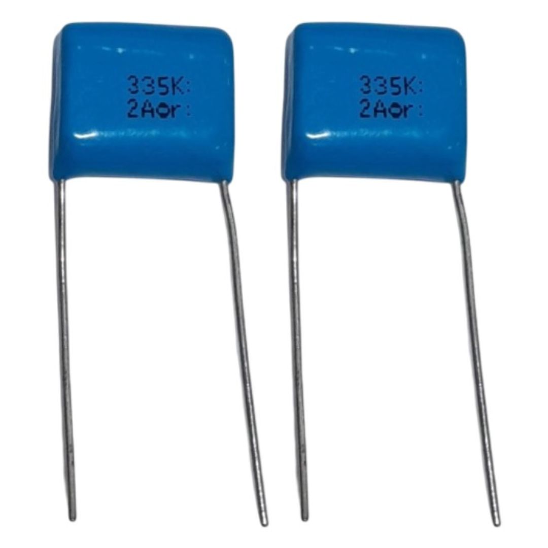 Kit com 20 Capacitores Poliéster Filme 3.3uF 100V Passo 15mm - KIT-CAP-POL-FILME-3-3UF-100V-P15-20 - Comecx Labs