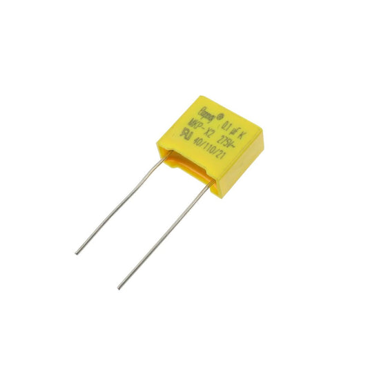 Capacitor Poliéster Supressor 100nF ( 100K / 0.1uF ) 275V X2 MKP Passo 10mm ( 104 ) - MAN-PROT-SURGE-217354 - Comecx Labs
