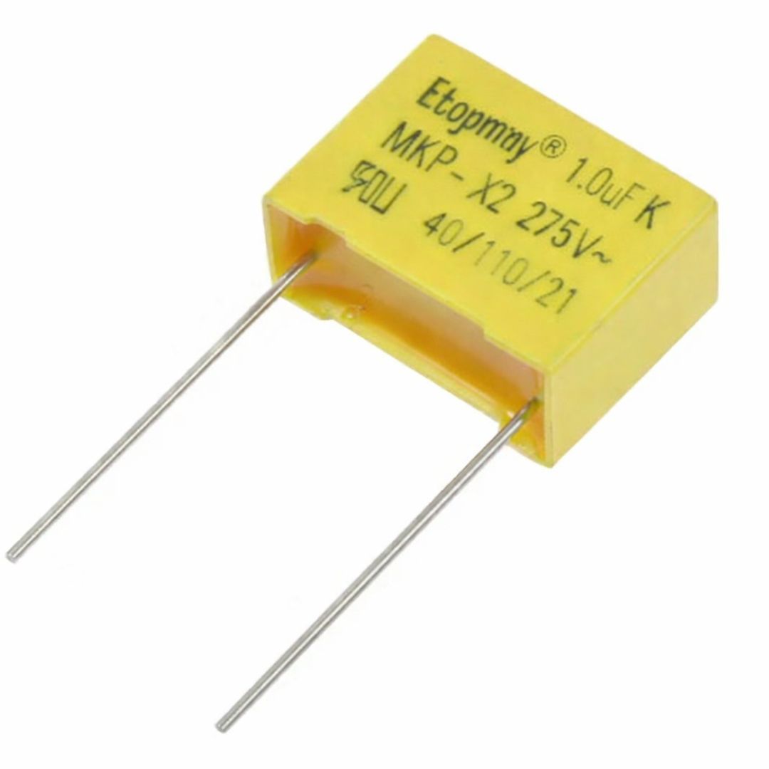 Capacitor Poliéster Supressor 1uF ( 1M / 1000nF / 1.0uF ) 275V X2 10% Passo 22.5mm - MAN-PROT-SURGE-234094 - Comecx Labs