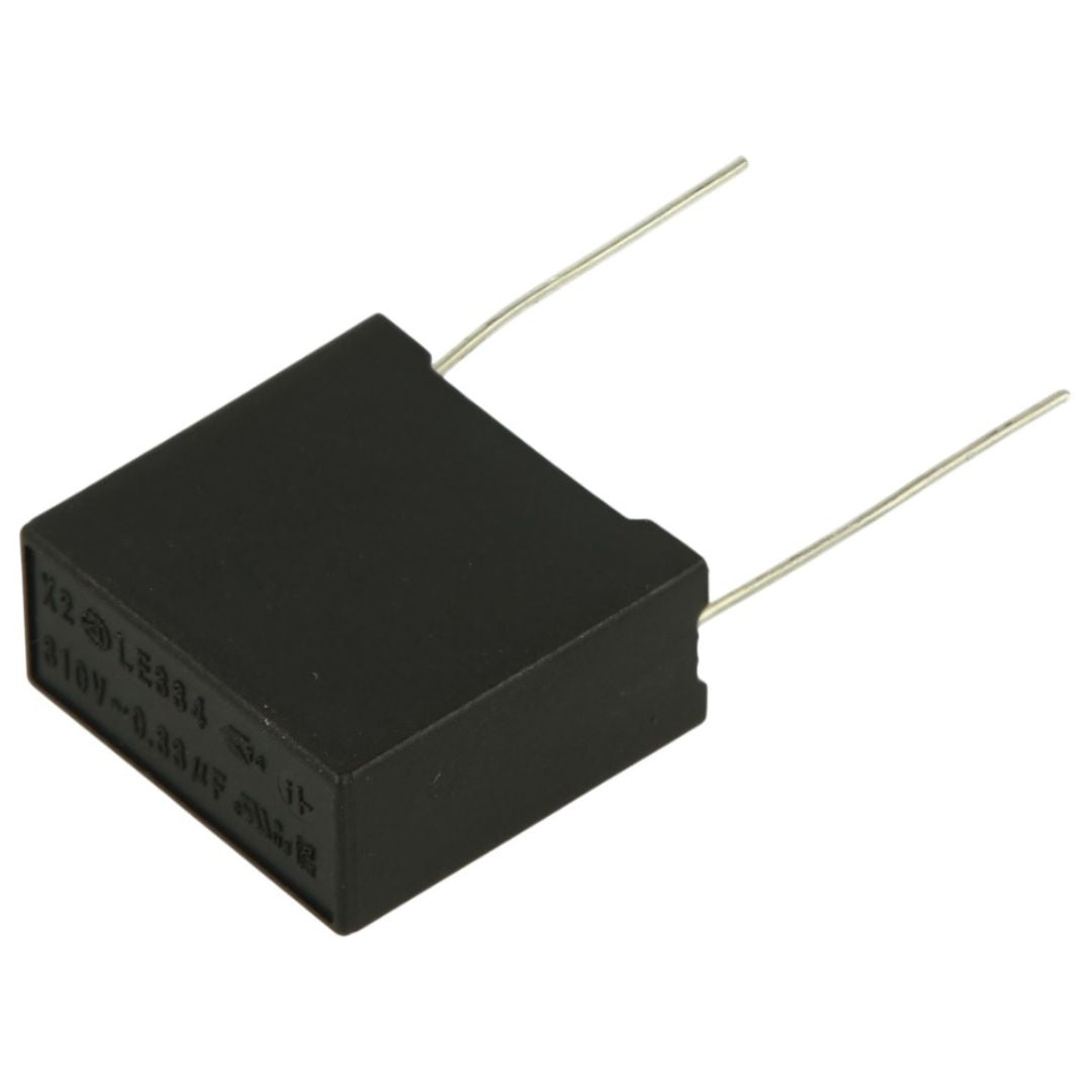 Capacitor Poliéster Supressor 330nF (330K / 0.33uF) 310V X2 (334) Passo 15mm (LE334-MX) - MAN-PROT-SURGE-229180 - Comecx Labs