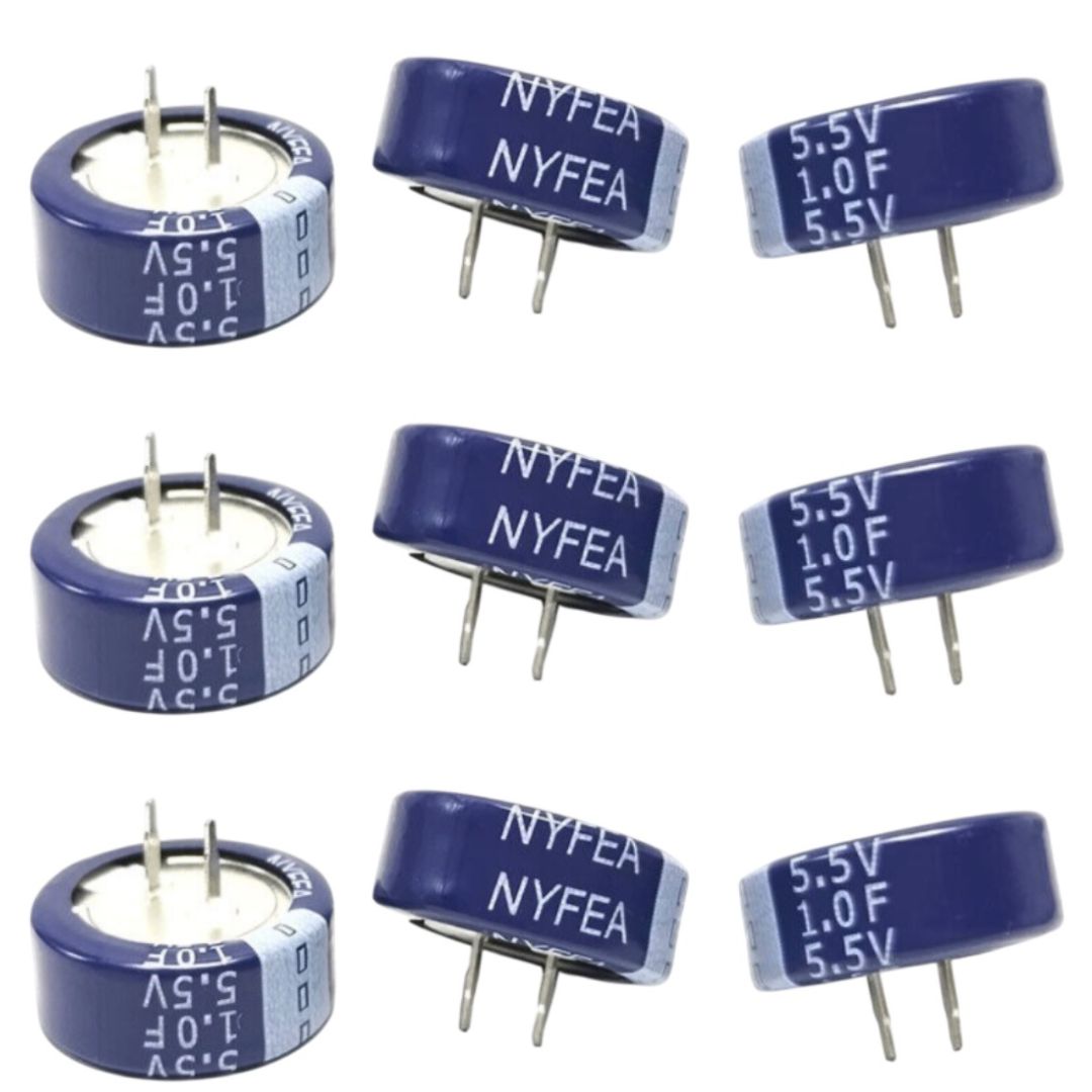Kit com 5 Capacitores SuperCap 1F 5.5V Radial - KIT-CAP-SUPERCAP-1F-5V5-RADIAL-5 - Comecx Labs