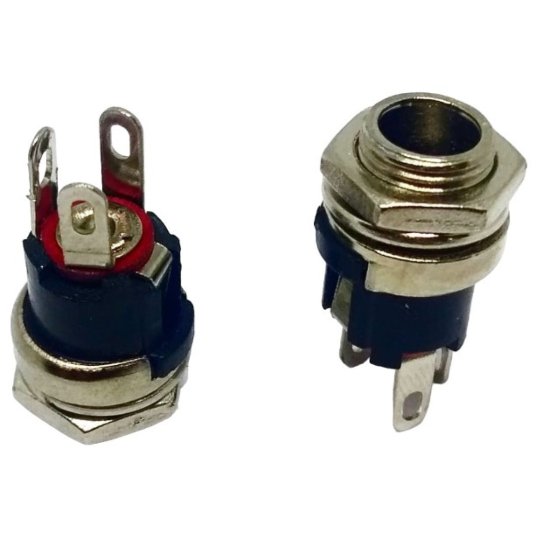 Conector Jack J4 de Rosca 2,1x5,5mm Chassis DC025M - Entrada para Plug P4 - COMP-CON-2695 - Comecx Labs