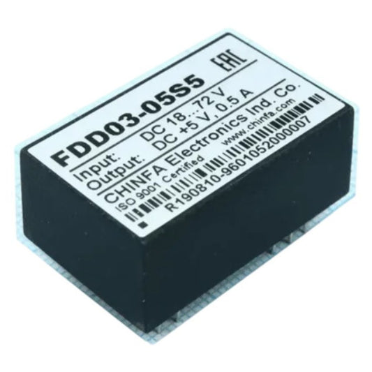Conversor DC/DC Chinfa FDD03-05S5 18-72V para 5V 0,5A - ENE-IND-CONV-FDD03-05S5 - Comecx Labs