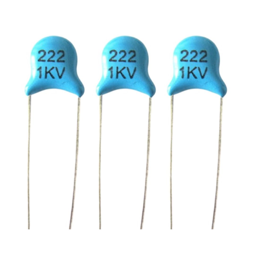 Kit com 50 Capacitores Cerâmicos Disco 2.2nF 1KV - KIT-CAP-CER-DISCO-2-2NF-1KV-GRANEL-50 - imagem 1 - Comecx Labs