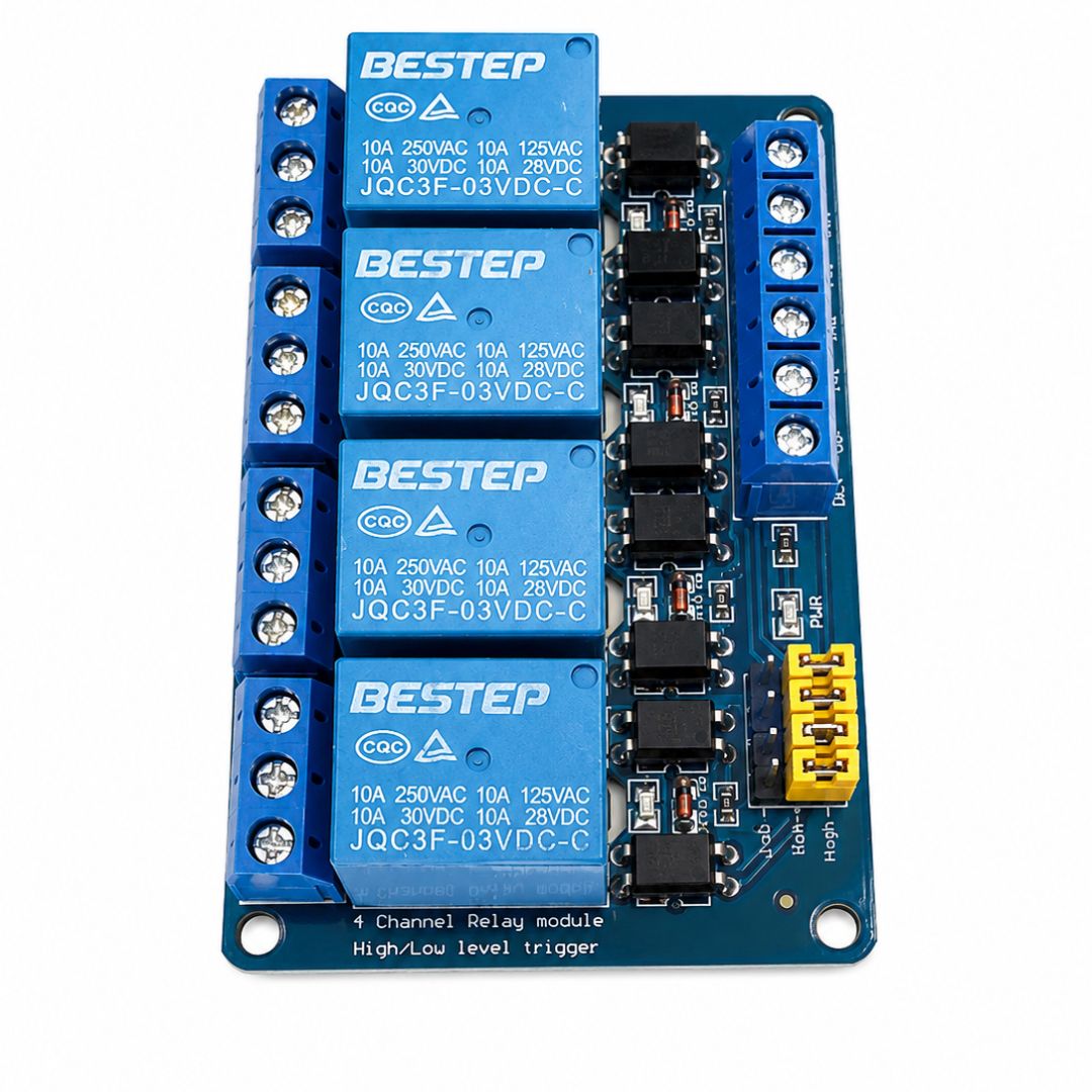 Módulo Relé 4 Canais 3V 10A com Optoacoplador para ESP32 - MOD-RELE-4CH-3V-ESP32 - Comecx Labs