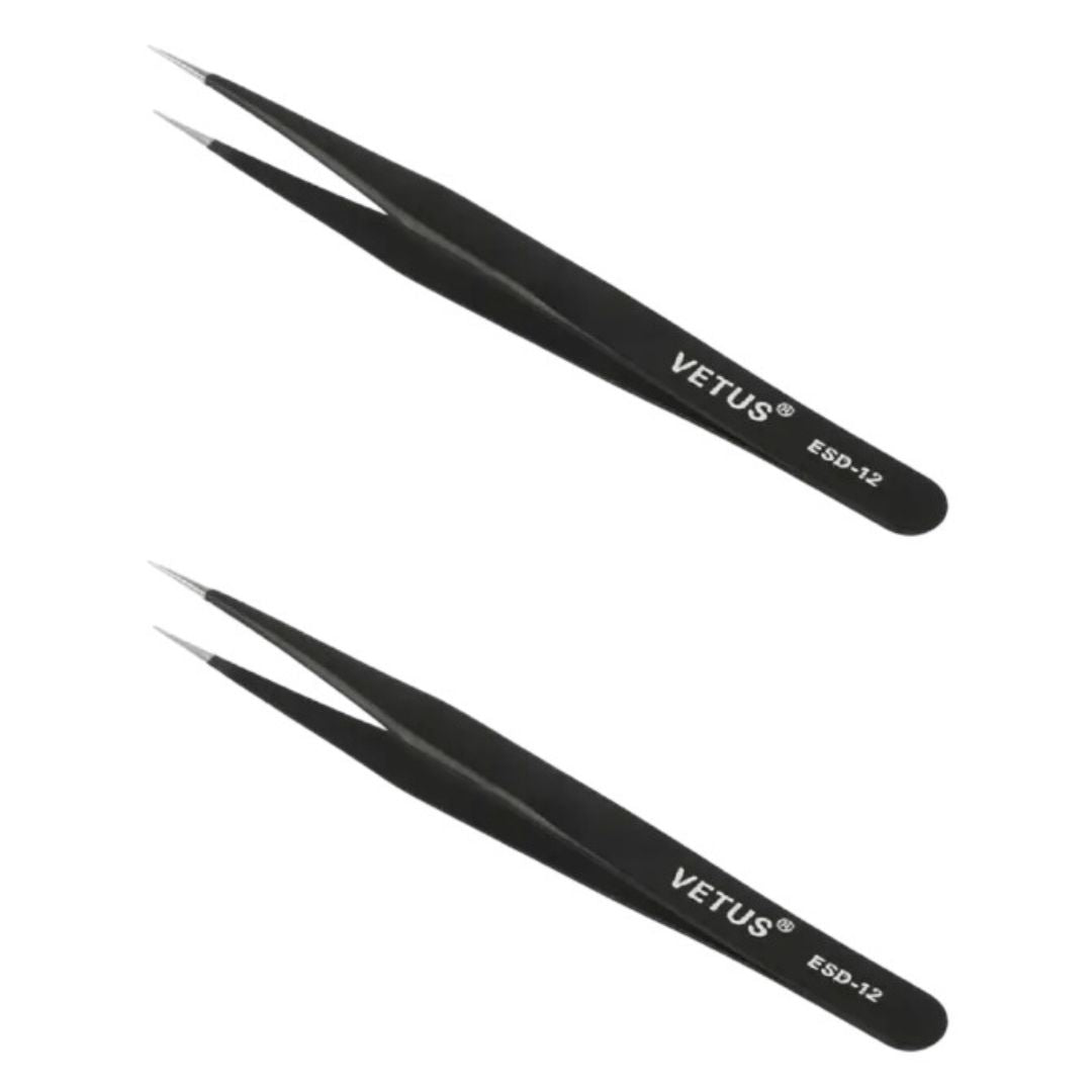 Pinça Antiestática Reta 135mm ESD-12 Vetus - FER-PINCA-ESD12 - Comecx Labs