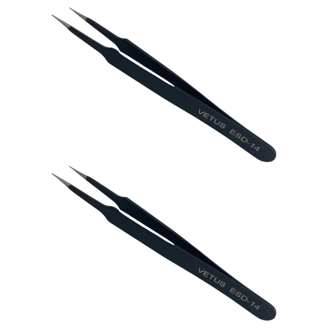 Pinça Antiestática Reta Bico Longo 110mm ESD-14 Vetus - FER-PINCA-ESD14 - Comecx Labs