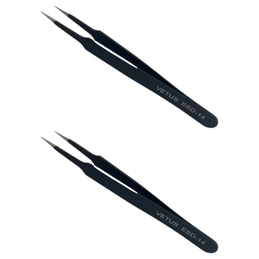 Pinça Antiestática Reta Bico Longo 110mm ESD-14 Vetus - FER-PINCA-ESD14 - Comecx Labs