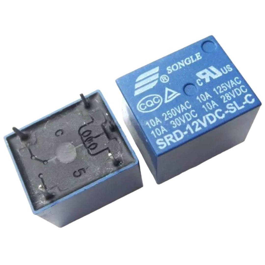 Relé SRD-12VDC-SL-C Azul 12V 10A 5 Pinos - MAN-PROT-RELAY-66089 - Comecx Labs