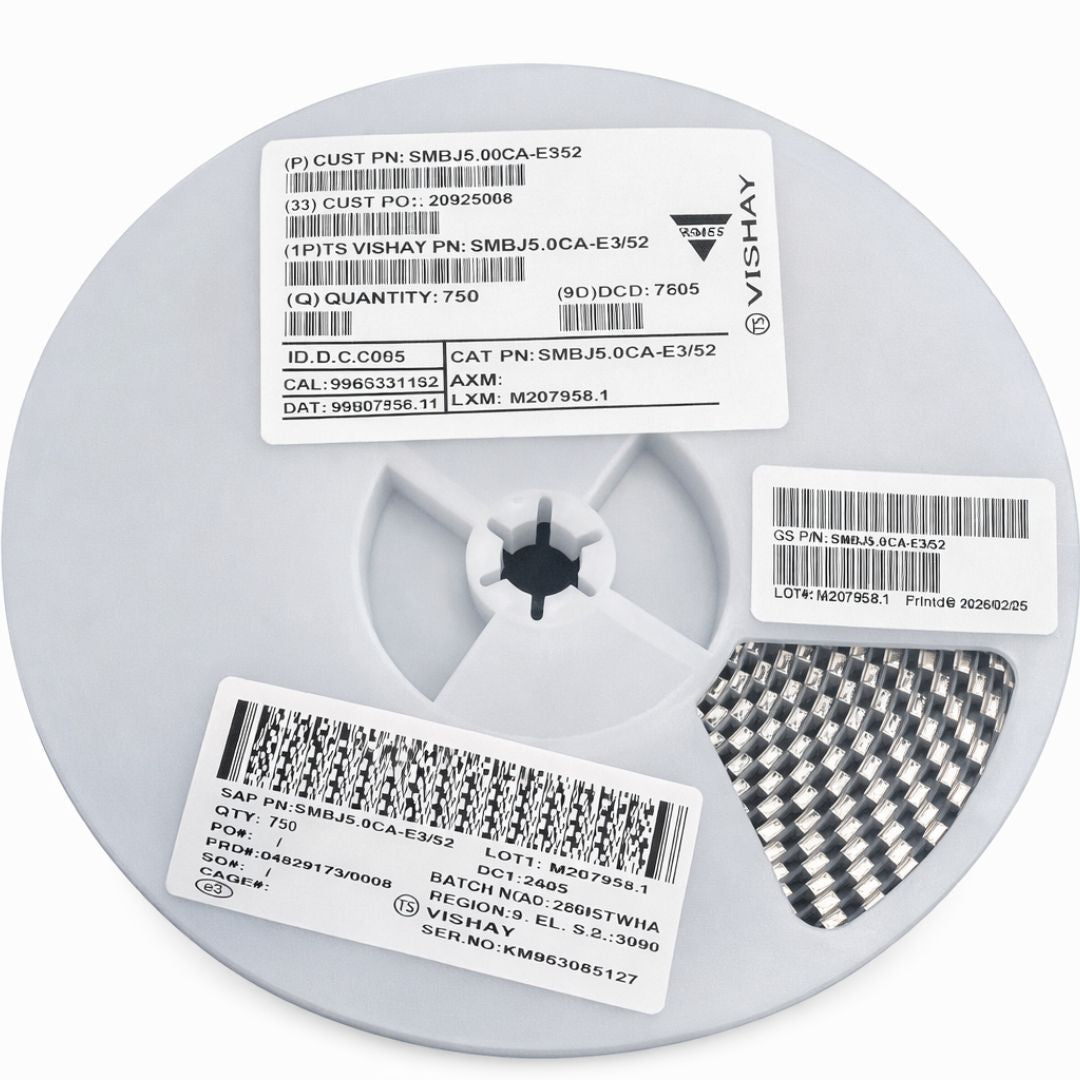 Rolo 750 peças - Diodo Proteção SMBJ5.0CA-E3/62 DO-214AA 5V 600W SMD - SEMI-241130 - Comecx Labs